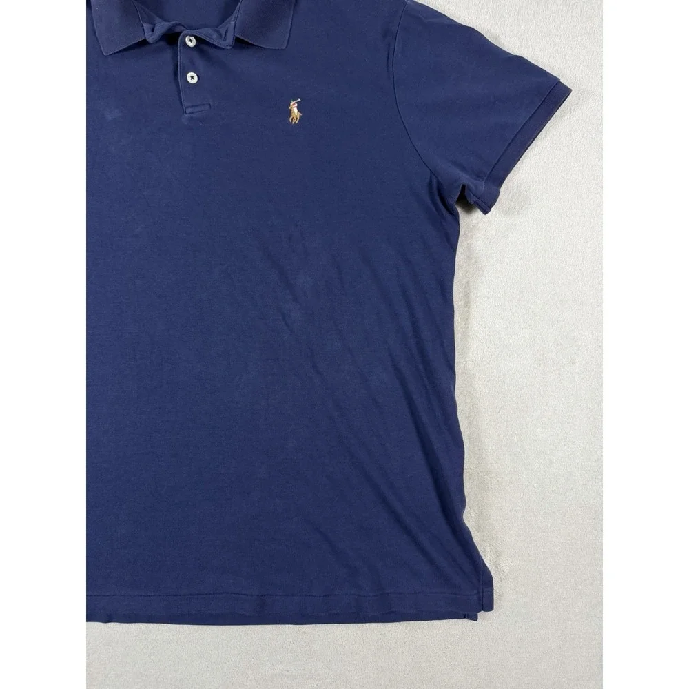 Polo Ralph Lauren Custom Slim Fit Polo Shirt Mens XL Blue Cotton Mesh Brown Pony